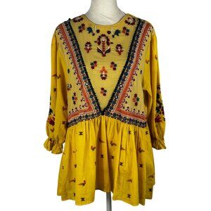 Ethnic By Outfitters Fusion Yellow Embroidered & Embellished Tunic Size Medium